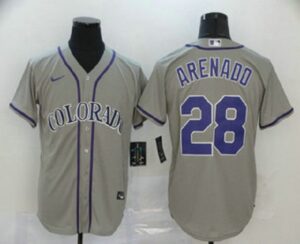 Men's Colorado Rockies #28 Nolan Arenado Gray Stitched Cool Base  Jersey