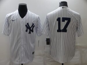 Men's  New York Yankees #17 Matt Holliday White Strip Cool Base Stitched Jersey