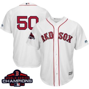 Men's Boston Red Sox #50 Mookie Betts White New Cool Base 2018 World Series Champions Stitched Jersey