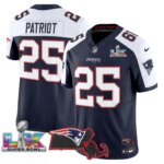 Patriot #25 New England Patriots Super Bowl LX Patch Vapor Limited Game Jersey - All Stitched
