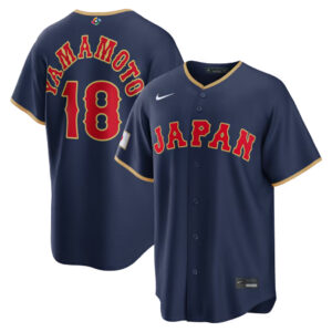 Yoshinobu Yamamoto #18 Japan Baseball 2026 World Baseball Classic Road Stadium Jersey - Navy