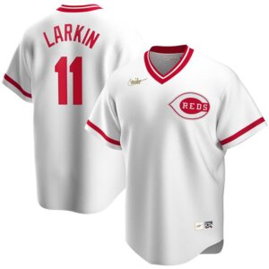 Men's  Cincinnati Reds #11 Barry Larkin Home Cooperstown Collection Player White Jersey