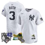 Babe Ruth #3 New York Yankees Jackie Robinson Patch Collection Limited Jersey - White
