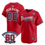 Custom #00 Atlanta Braves 60th Patch Home Limited Player Jersey - Red