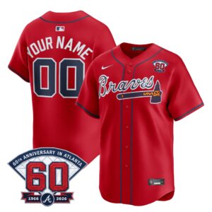 Custom #00 Atlanta Braves 60th Patch Home Limited Player Jersey - Red