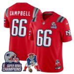 Will Campbell #66 New England Patriots 2025 Rivalries 6x Champions & Throwbacks Mascot Patch Vapor Limited Jersey - All Stitched