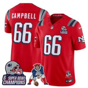 Will Campbell #66 New England Patriots 2025 Rivalries 6x Champions & Throwbacks Mascot Patch Vapor Limited Jersey - All Stitched