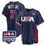Bobby Witt Jr. #7 USA Baseball 250th Patch 2026 World Baseball Classic Road Stadium Jersey - Navy