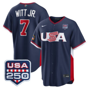 Bobby Witt Jr. #7 USA Baseball 250th Patch 2026 World Baseball Classic Road Stadium Jersey - Navy