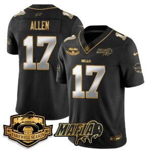 Josh Allen #17 Buffalo Bills BUF 2025 Bills Mafia Patch Gold Vapor Limited Jersey - All Stitched