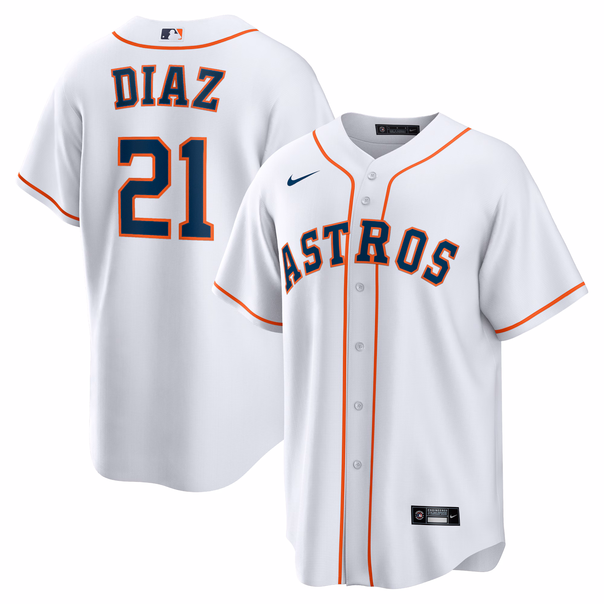 Houston Astros Yainer Diaz #21 White Home Replica Jersey