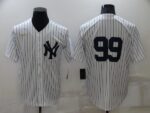 Men's  New York Yankees #99 Aaron Judge White Strip Throwback Cool Base Stitched Jersey