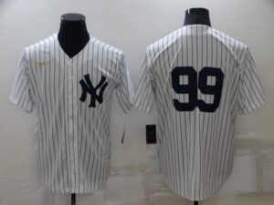 Men's  New York Yankees #99 Aaron Judge White Strip Throwback Cool Base Stitched Jersey