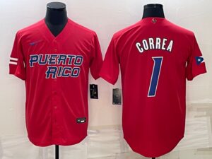 Men's Puerto Rico 2023 World Baseball #1 Carlos Correa Classic Red Men's Jersey