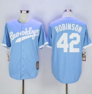Mitchell And Ness Los Angeles Dodgers #42 Jackie Robinson Light Blue Throwback Stitched Jersey