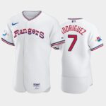 Men's Texas Rangers #7 Ivan Rodriguez 1972 Throwback White 50th Anniversary Home Flex Base Jersey