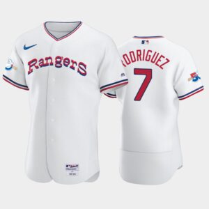Men's Texas Rangers #7 Ivan Rodriguez 1972 Throwback White 50th Anniversary Home Flex Base Jersey