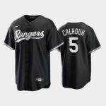 Men's Texas Rangers 2021 All Black Fashion Serise #5 Willie Calhoun Black Cool Base Jersey