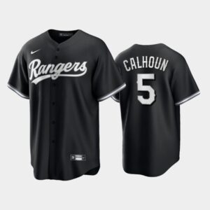 Men's Texas Rangers 2021 All Black Fashion Serise #5 Willie Calhoun Black Cool Base Jersey