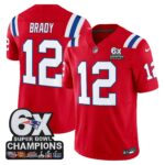 Tom Brady #12 New England Patriots 6-Time Champions Patch Game Jersey - Red