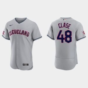 Men's Cleveland Guardians #48 Emmanuel Clase Flex Base Jersey - Gray
