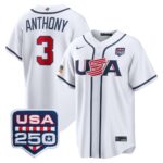 Roman Anthony #3 USA Baseball 250th Patch 2026 World Baseball Classic Home Stadium Jersey - White