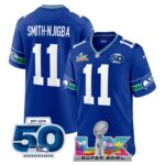 Smith-Njigba #11 Seattle Seahawks Super Bowl LX 50th Season Patch Royal Throwback Player Game Jersey