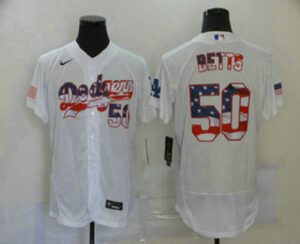 Men's Los Angeles Dodgers #50 Mookie Betts White USA Flag Stitched Flex Base  Jersey