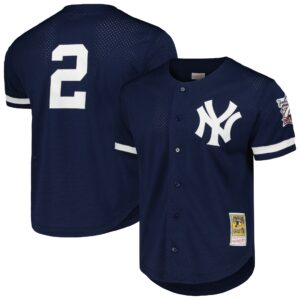 New York Yankees Derek Jeter #2 Mitchell & Ness Navy Cooperstown Collection Mesh Batting Practice Button-Up Jersey