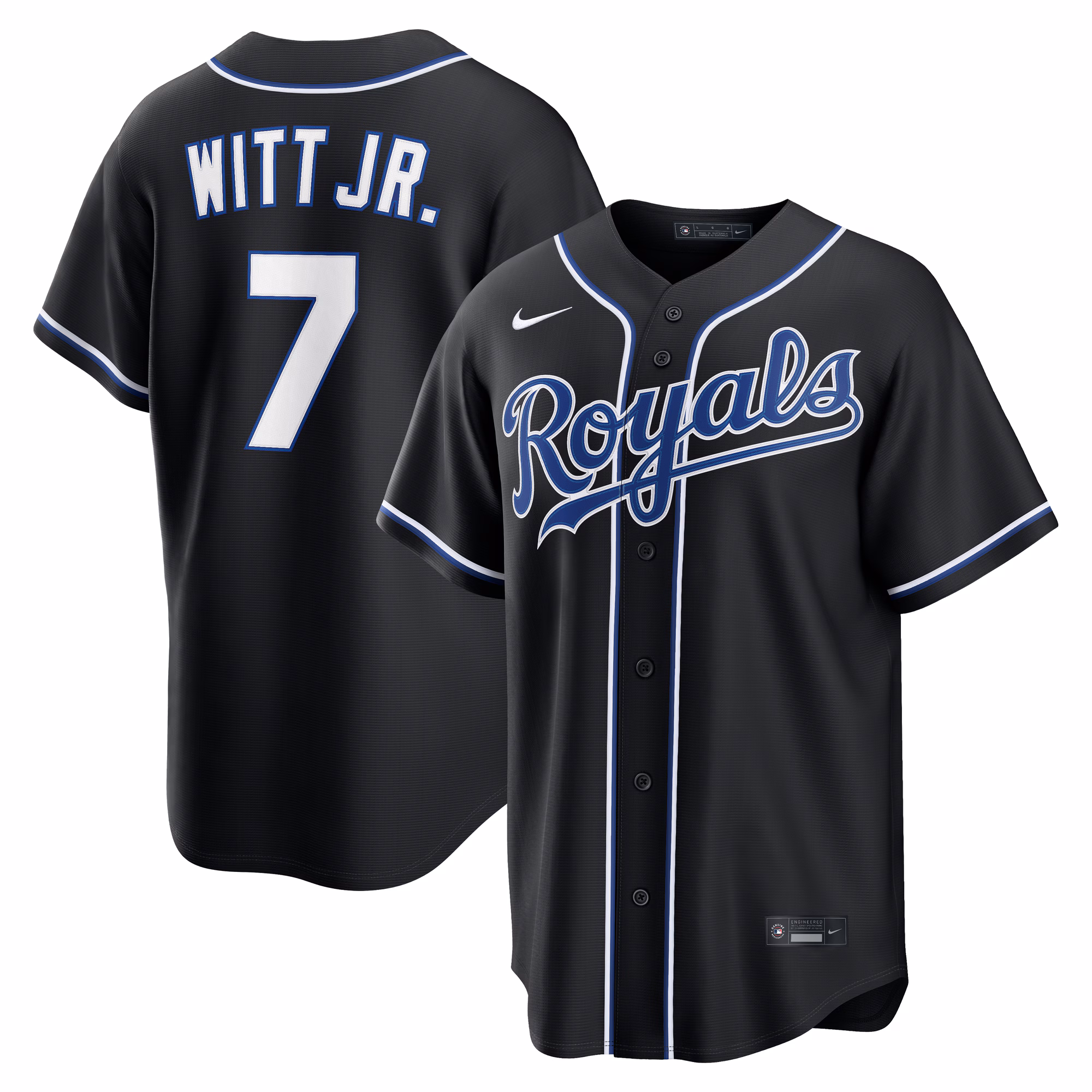 Kansas City Royals Bobby Witt Jr. #7 Fashion Replica Black Out Jersey