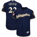 Men's Milwaukee Brewers #22 Christian Yelich Majestic Navy 2019 Spring Training Flex Base Player Jersey