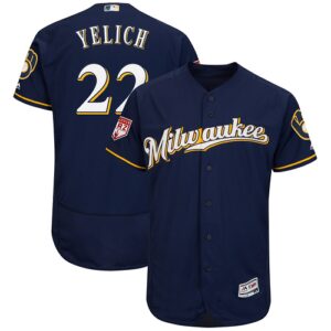 Men's Milwaukee Brewers #22 Christian Yelich Majestic Navy 2019 Spring Training Flex Base Player Jersey