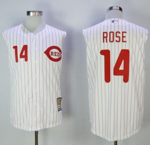Mitchell And Ness 2000 Cincinnati Reds #14 Pete Rose White Strip Throwback Stitched Jersey
