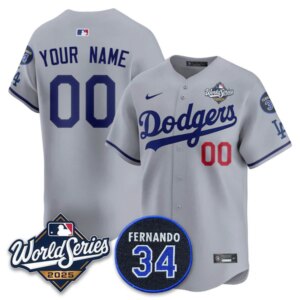 Custom Los Angeles Dodgers 2025 World Series Home Limited Player Jersey - Gray