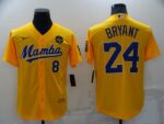 Men's  Los Angeles Dodgers #8 #24 Kobe Bryant Yellow KB Patch Stitched Cool Base Jersey