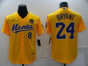 Men's  Los Angeles Dodgers #8 #24 Kobe Bryant Yellow KB Patch Stitched Cool Base Jersey
