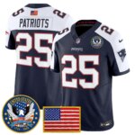 Patriots #25 New England Patriots United States 250th Anniversary Patch Vapor Limited Jersey - All Stitched