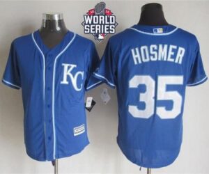 Kansas City Royals #35 Eric Hosmer Blue Alternate 2 New Cool Base W/2015 World Series Patch Stitched Jersey