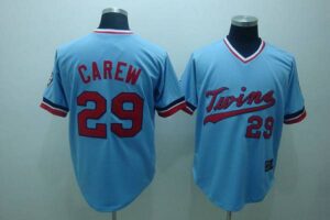 Men's Mitchell and Ness Minnesota Twins #29 Rod Carew Stitched Light Blue Throwback Jersey