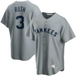 Men's  New York Yankees #3 Babe Ruth Road Cooperstown Collection Player Gray Jersey