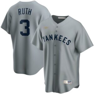 Men's  New York Yankees #3 Babe Ruth Road Cooperstown Collection Player Gray Jersey