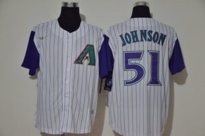 Men's  Arizona Diamondbacks #51 Randy Johnson White Cooperstown Collection Throwback Stitched Jersey