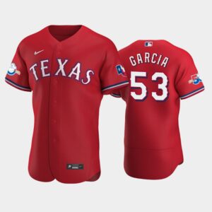 Men's Texas Rangers #53 Adolis Garcia Alternate Scarle 50th Anniversary Flex Base Jersey