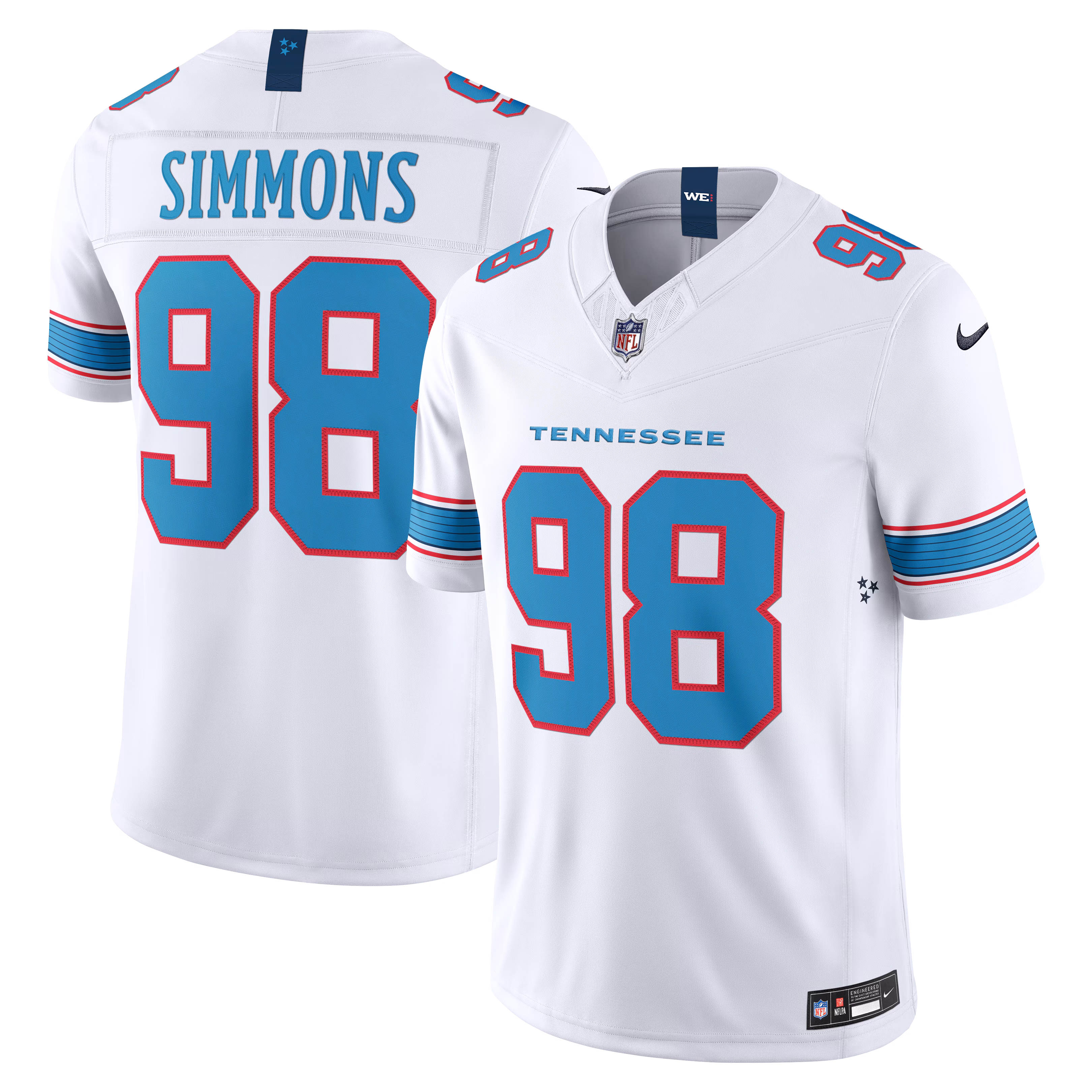 Jeffery Simmons #98 Tennessee Titans White Vapor F.U.S.E. Sewn Down Limited Jersey
