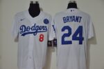 Men's  Los Angeles Dodgers #24 Kobe Bryant With front Number #8 White KB Patch Stitched Cool Base Jersey