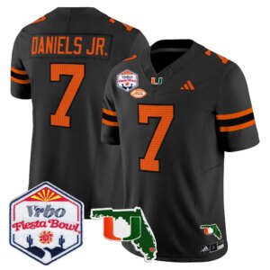 CJ Daniels #7 Miami Hurricanes MIA 2026 The Fiesta Bowl & Florida Patch Vapor Limited Jersey - All Stitched