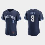 Men's Chicago Cubs #8 Ian Happ Navy 2021 City Connect Flex Base Jersey