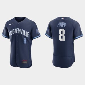 Men's Chicago Cubs #8 Ian Happ Navy 2021 City Connect Flex Base Jersey