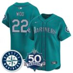 Bryan Woo #22 Seattle Mariners 50th Anniversary & AL West Vapor Premier Limited Jersey - Teal
