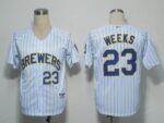 Milwaukee Brewers #23 Rickie Weeks White Blue Strip Stitched Jersey